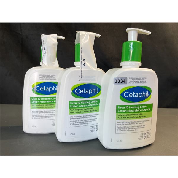 Lot of 3 Cetaphil Urea 10 Healing Lotions for Very Rough & Cracked Skin - 473ml each - New