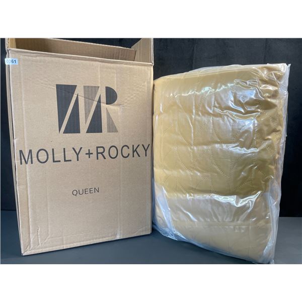 Lot of 1 Molly+Rocky 3PC Queen Size Quilt/Comforter Set - Mustard Yellow - 90x92 inch - Brand New!
