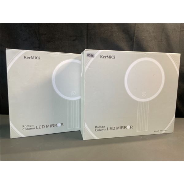 Lot of 2 KerMiCi Roman Column LED Light-Up Makeup Mirrors w/ Touch Sensor - Brand New!