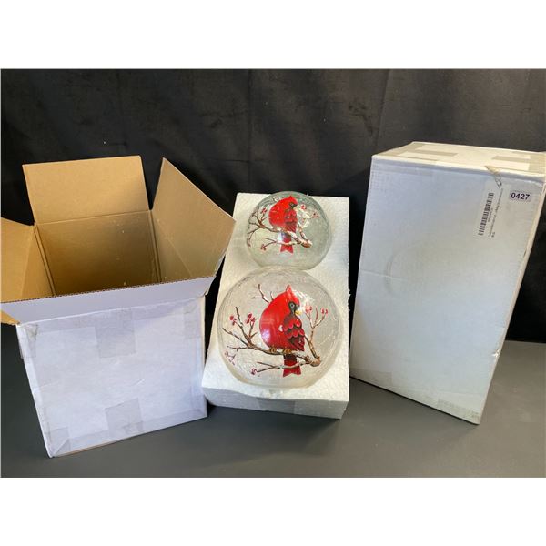 Lot of 2 Boxes of Glass Globe Red Bird Crackle Glass Ball Lights - New