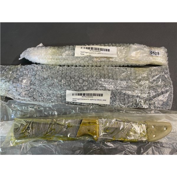 Lot of 2 Hand-Forged Damascus Steel Blank Blade 9.5" Hunting Knife Blades - New (Model: AB48)