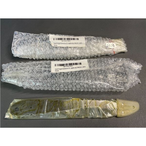 Lot of 2 Hand-Forged Damascus Steel Blank Blade 8.5" Hunting Knife Blades - New (Model: AB59)