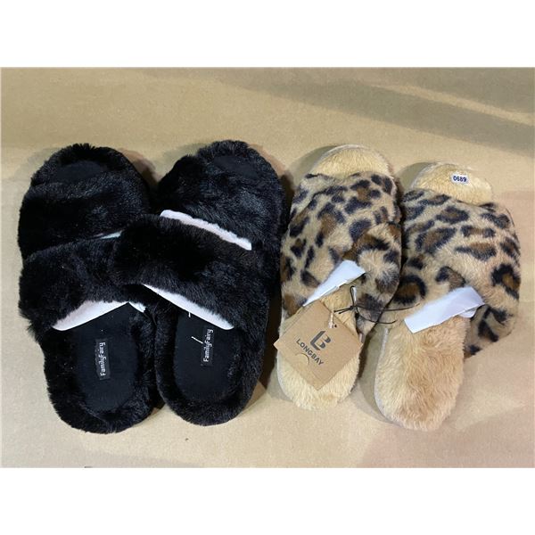 Lot of 2 Pairs of Women's Fuzzy Slippers - Size 11/12 - Brand New!