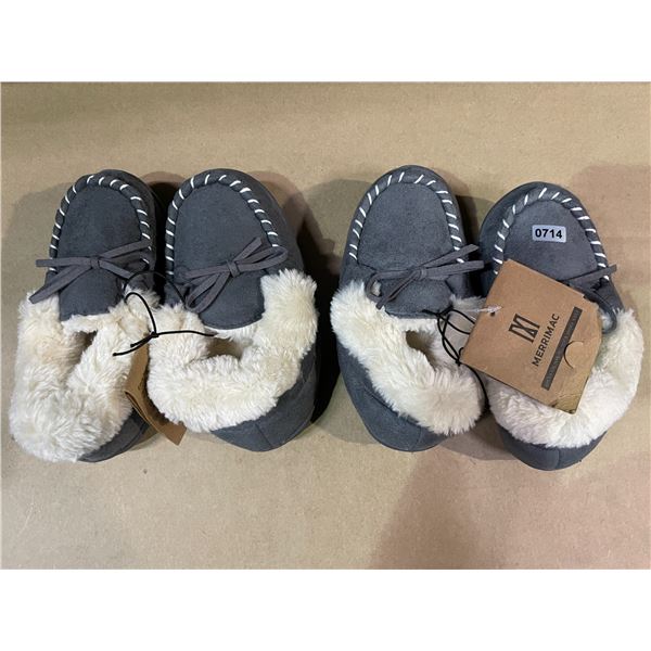 Lot of 2 Pairs of Kids Fuzzy Moccasin Style Slippers - Kids 9-10 - Brand New!