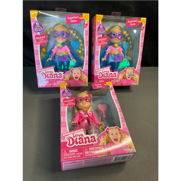 Lot of 3 Pocket Watch Love Diana Mashup Toy Dolls - Assorted Outfits - Brand New!