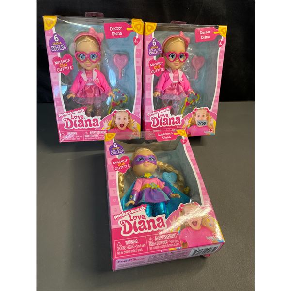 Lot of 3 Pocket Watch Love Diana Mashup Toy Dolls - Assorted Outfits - Brand New!