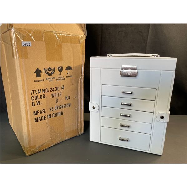Lot of 1 Standing Jewelry Box - White - Multiple Drawers/Compartments - Brand New