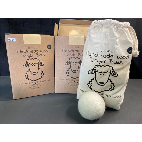 Lot of 2 Boxes of Handmade Wool Dryer Balls - Set of 6 Each - Brand New