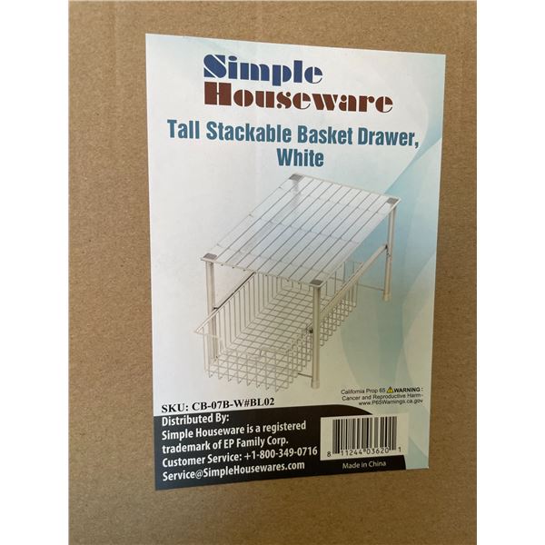 Lot of 1 Simple Houseware Tall Stackable Basket Drawer - White - Brand New