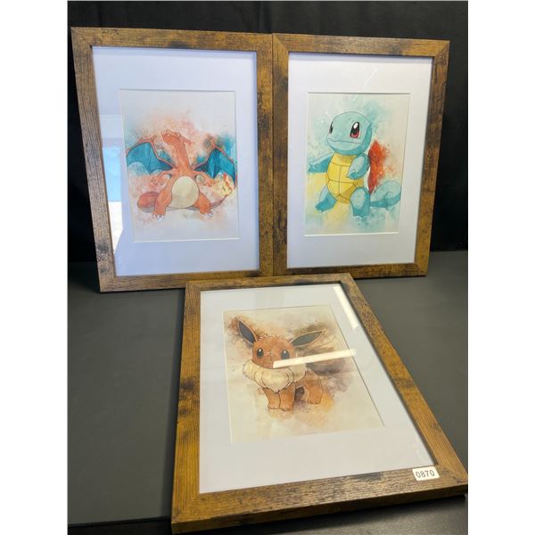 Lot of 3 Pokemon Framed Art Pieces - 9.5 x 13 Inch Large Size - Brand New