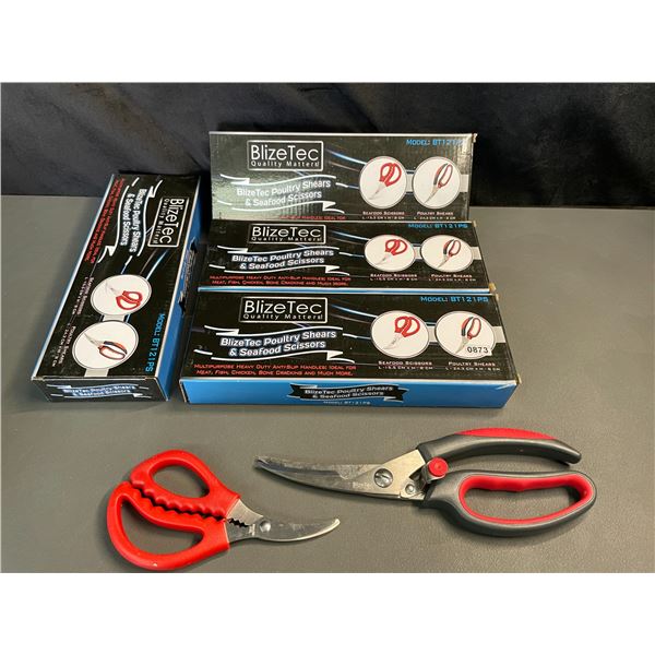 Lot of 4 Boxes of BlizeTec Poultry Shears & Seafood Scissors - 2 Pairs Per Box/8 Total - Brand New