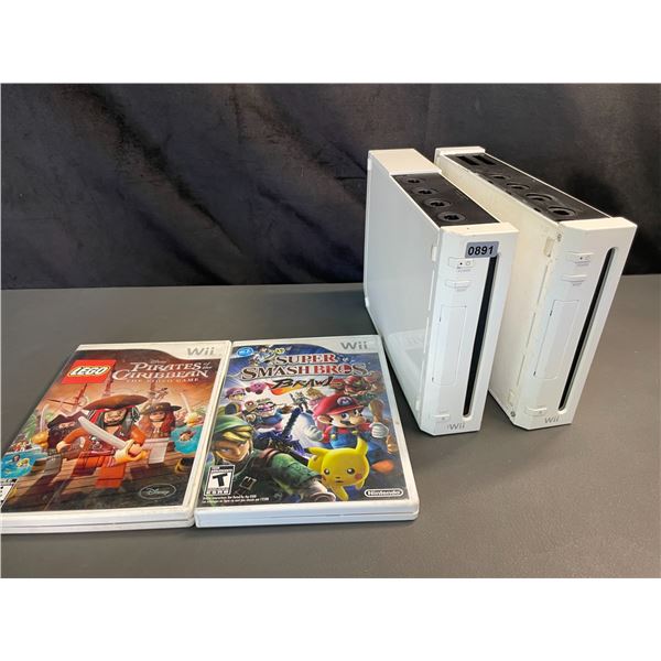 Lot of 2 Nintendo Wii Consoles with 2 Games - Used