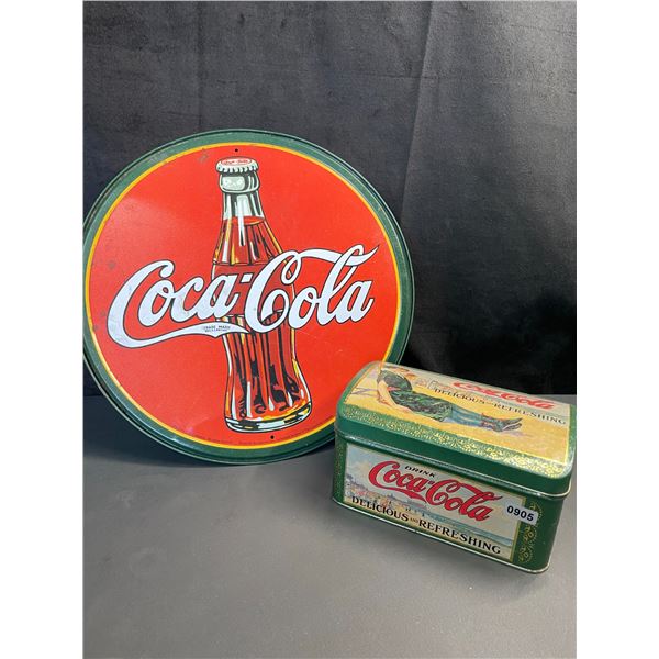 Lot of 2 Vintage Coca-Cola Collectibles - Tin & Tray - Used