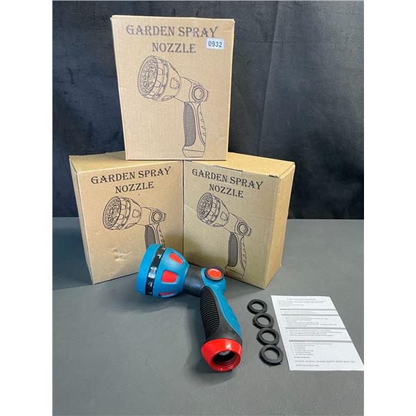 Lot of 3 Garden Hose Spray Nozzles w/ 10 Adjustable Spray Patterns - Brand New