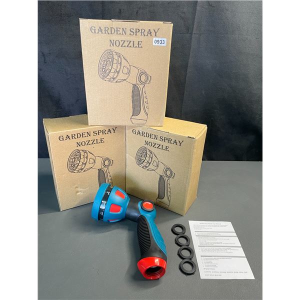 Lot of 3 Garden Hose Spray Nozzles w/ 10 Adjustable Spray Patterns - Brand New