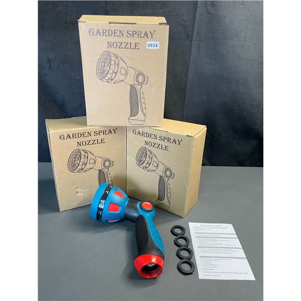 Lot of 3 Garden Hose Spray Nozzles w/ 10 Adjustable Spray Patterns - Brand New