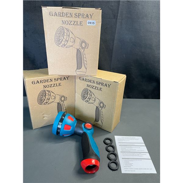 Lot of 3 Garden Hose Spray Nozzles w/ 10 Adjustable Spray Patterns - Brand New