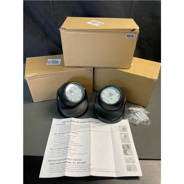 Lot of 3 Boxes of 360-Degree Wireless LED Motion Sensor Lights - 2 Per Box/8 Total - Brand New!