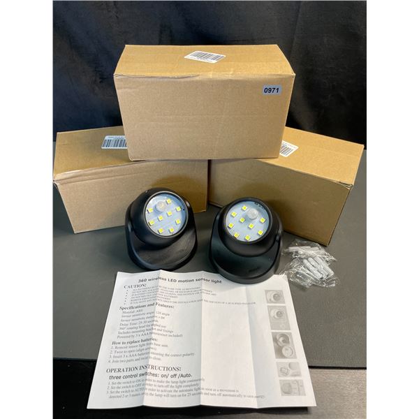 Lot of 3 Boxes of 360-Degree Wireless LED Motion Sensor Lights - 2 Per Box/8 Total - Brand New!