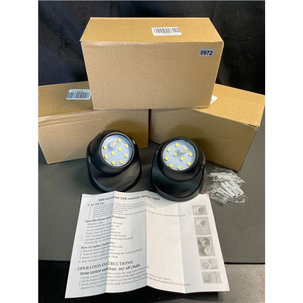 Lot of 3 Boxes of 360-Degree Wireless LED Motion Sensor Lights - 2 Per Box/8 Total - Brand New!