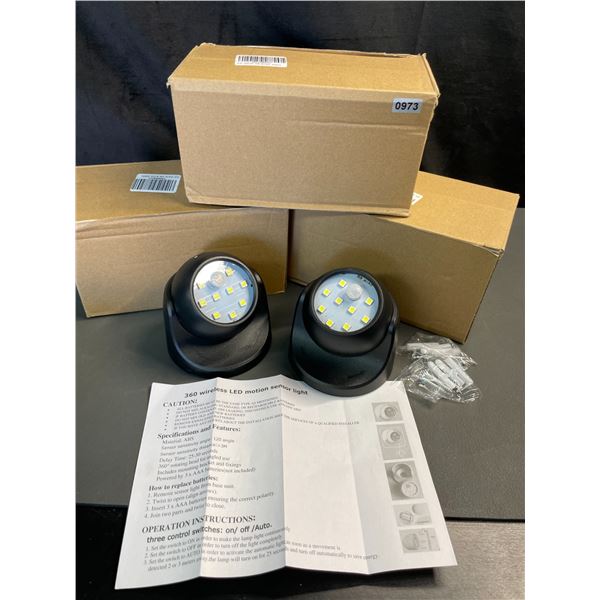 Lot of 3 Boxes of 360-Degree Wireless LED Motion Sensor Lights - 2 Per Box/8 Total - Brand New!