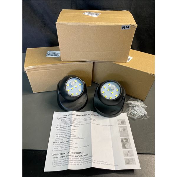 Lot of 3 Boxes of 360-Degree Wireless LED Motion Sensor Lights - 2 Per Box/8 Total - Brand New!