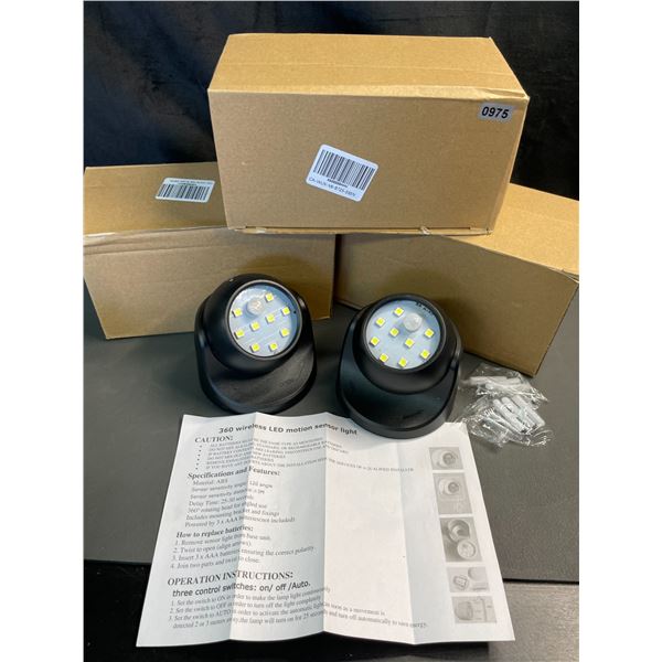 Lot of 3 Boxes of 360-Degree Wireless LED Motion Sensor Lights - 2 Per Box/8 Total - Brand New!