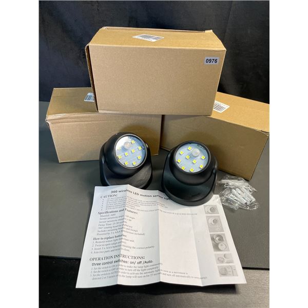 Lot of 3 Boxes of 360-Degree Wireless LED Motion Sensor Lights - 2 Per Box/8 Total - Brand New!