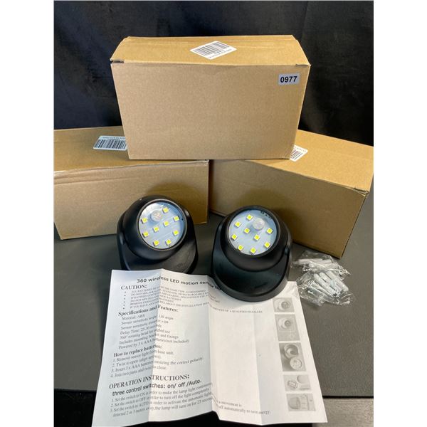 Lot of 3 Boxes of 360-Degree Wireless LED Motion Sensor Lights - 2 Per Box/8 Total - Brand New!