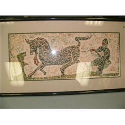 Framed batik signed, 23"x9.5" (165)