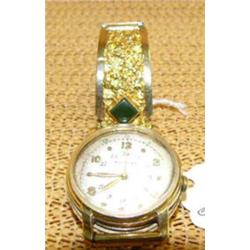 Gold nugget and jade watch, Waltham, 17 jewels, with military half setting for keeping time in two z