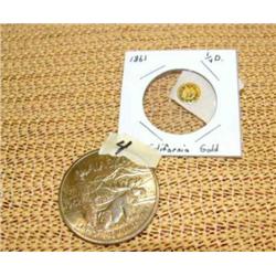Lot of 2: 1861 California gold piece and Alaska 1962 commemorative coin (181)