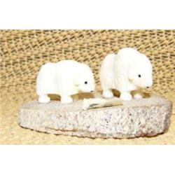 2 ivory musk ox on bone base (20