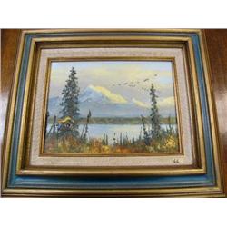 Original Oil by Ellen Henne Goodall, of Mt. Drum looking East from Willow Lake in Copper River Valle