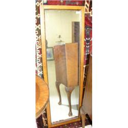 Wood framed mirror, oak, 39" tall, 12.5" wide (2)