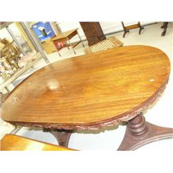 Oval dining room table with carved skirt double pedestal, 6' long, 40.5" width (2)