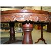 Image 3 : Oval dining room table with carved skirt double pedestal, 6' long, 40.5" width (2)