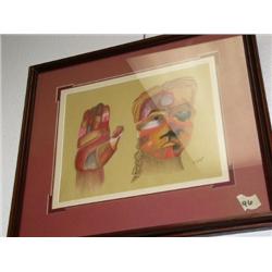 Framed and matted original of woman (165)