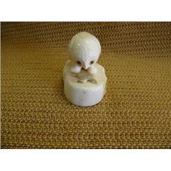 2.5" tall ivory owl crouching over dead bird by Gloria Kulowiyi (2)