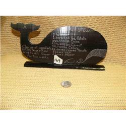 Scrimshawed baleen whale with recipe for "Whale Stew" 4.5" tall, 10.5" long by Robert Crumley (2)
