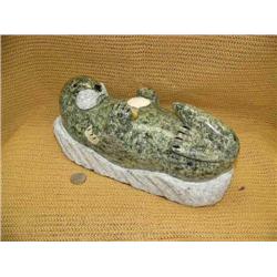 11" soapstone sea otter lying on back by Michael Scott (2)