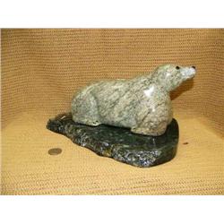 10.5" soapstone seal on jade base by Michael Scott (2)
