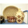 Image 1 : Lot of 3 baskets: 11" Yup'ik Eskimo basket, 9" birch bark basket, 21" handmade basket with seashells