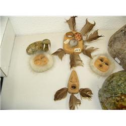 8.5" mask by John Adams and 3" soapstone walrus (178)
