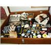 Image 1 : Large collection of: pennies, Fur Rondy pins, post office mail box bank, marble chess pieces, post c
