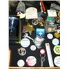 Image 6 : Large collection of: pennies, Fur Rondy pins, post office mail box bank, marble chess pieces, post c
