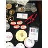 Image 8 : Large collection of: pennies, Fur Rondy pins, post office mail box bank, marble chess pieces, post c