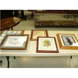 Lot of 5 pieces of art: Triple matted and framed photo of eagle, 4 assorted framed prints (2)