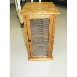 Small wood cabinet for filing "Williamson Law Book Co.Law Blanks" printed on glass door (165)