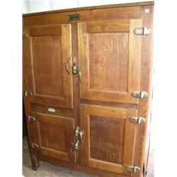 Old antique wood ice box- some damage to bottom side (165)
